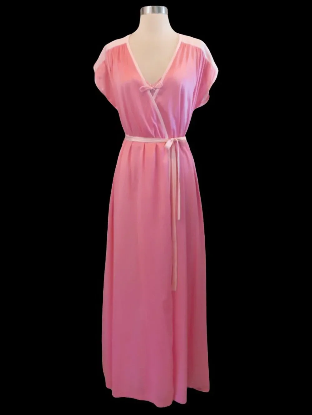 Vintage Pink Peignoir Set M Coquette Sheer Nylon Slip Dress Nightgown Robe